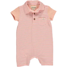 Me & Henry Saltash Peach/White Micro Stripe Polo Romper