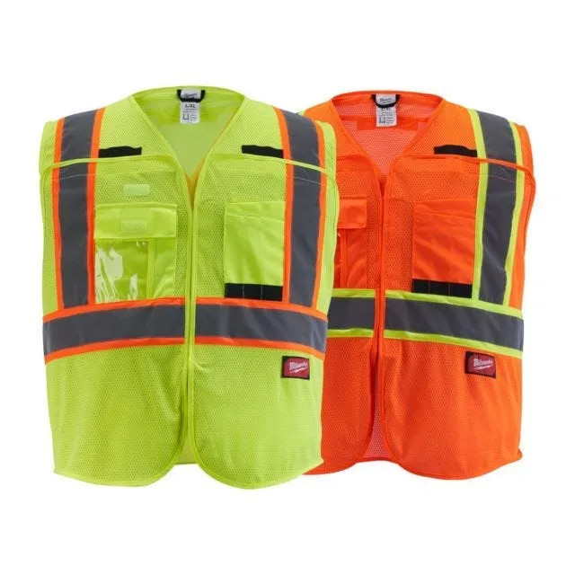 Milwaukee Tools ANSI Breakaway Class 2 Mesh 9 Pocket Safety Vest Hi-Vis Orange 48-73-517O