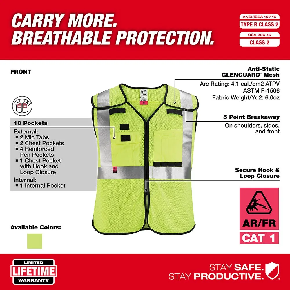 Milwaukee Tools AR/FR Cat. 1 Class 2 Breakaway Mesh Safety Vest High Vis 48-73-521