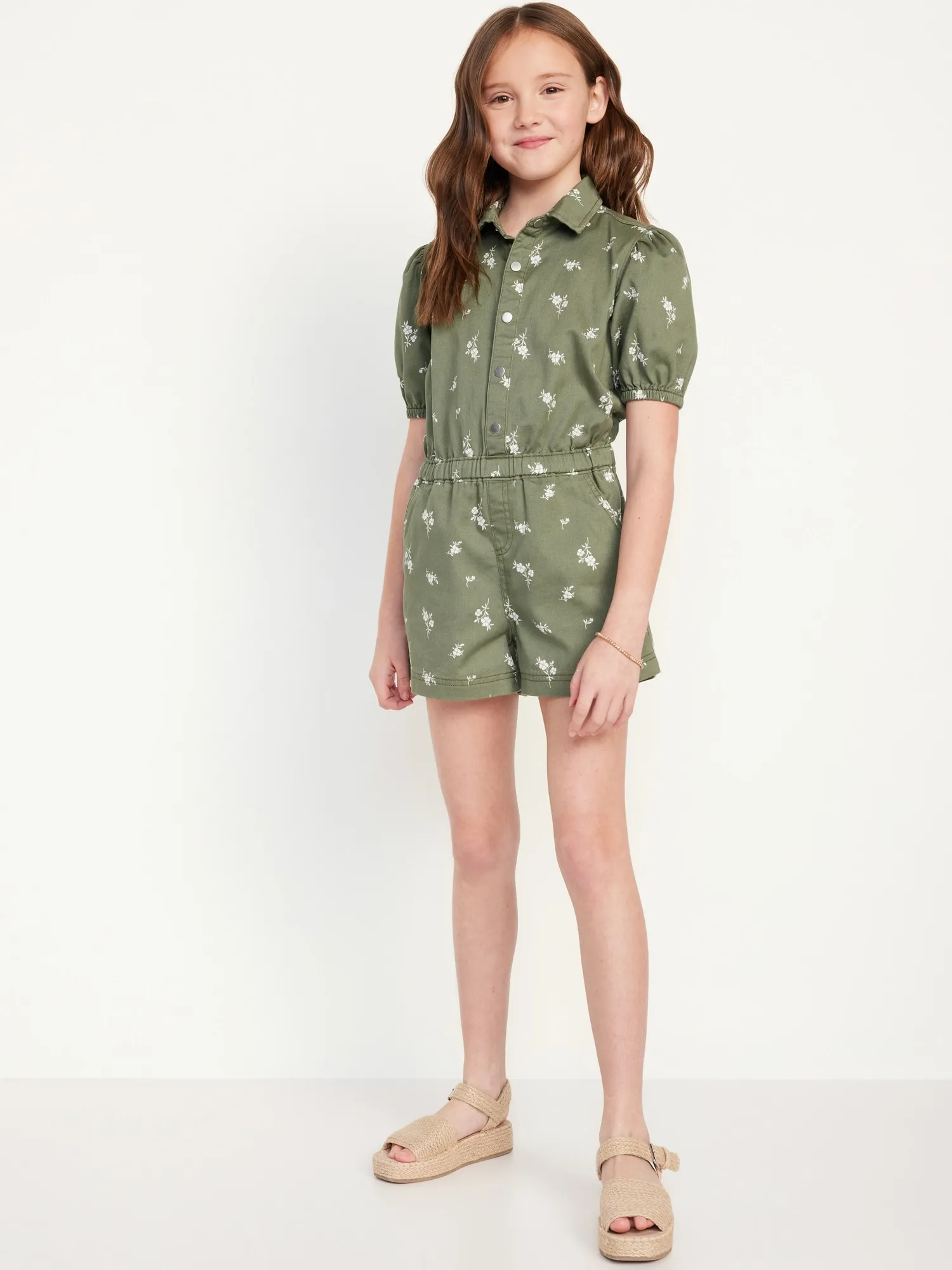 Old Navy Puff-Sleeve Button-Front Romper for Girls