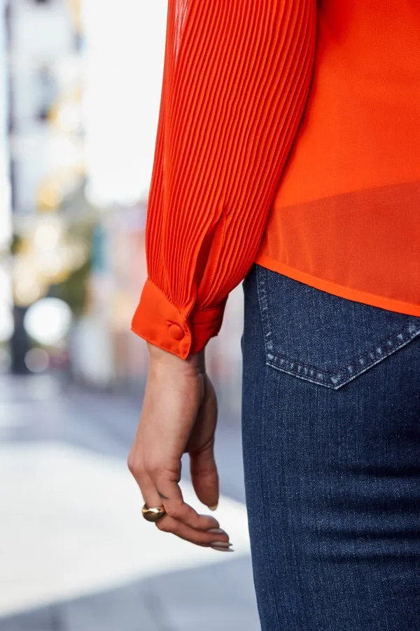 Orange Pleat Sleeve Tunic Top