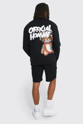 Oversized Bear Back Print Short Tracksuit | boohooMAN UK