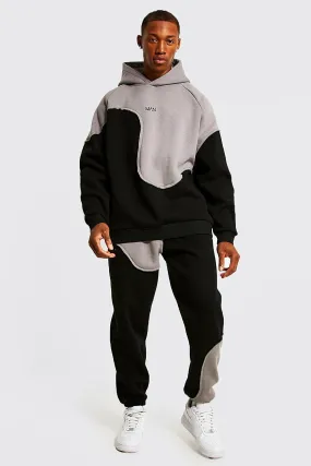 Oversized Man Spliced Hooded Tracksuit