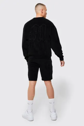 Oversized Velour Embroidered Short Tracksuit | boohooMAN UK