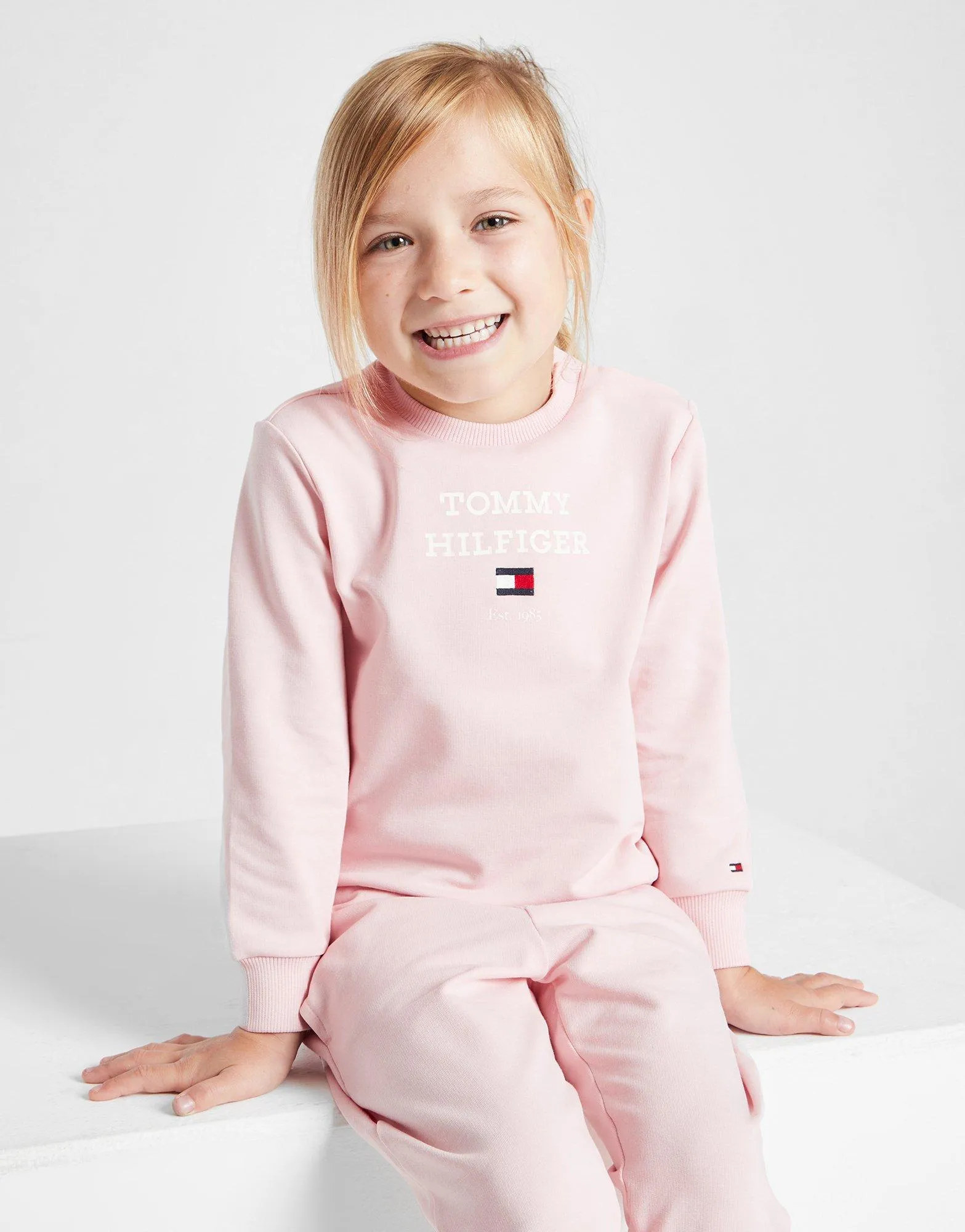 Pink Tommy Hilfiger Flag Crew Tracksuit Infant - JD Sports 