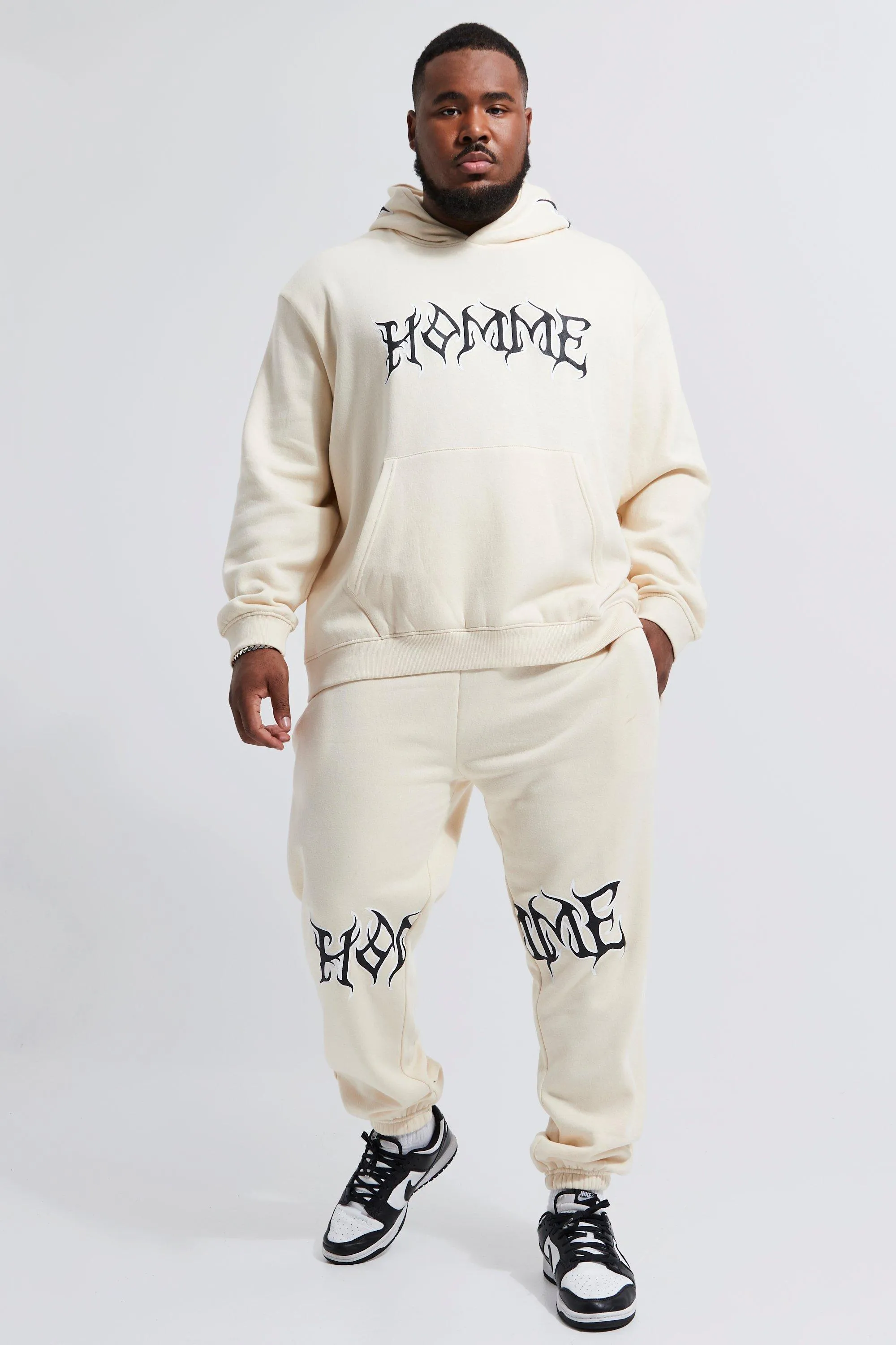 Plus Baggy Fit Homme Graphic Hooded Tracksuit | boohooMAN UK