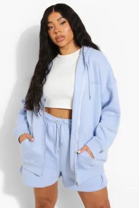 Plus Oversized Zip Hooded Short Tracksuit