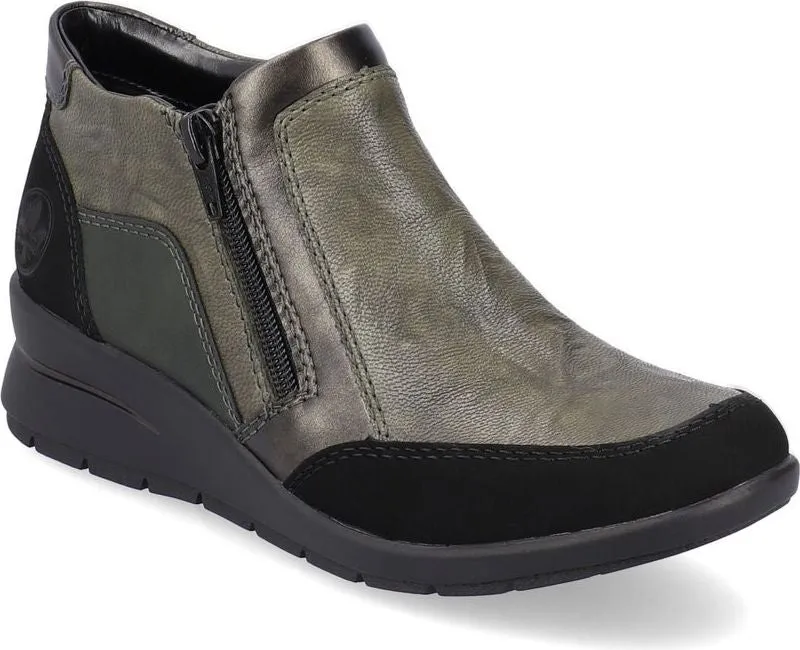 Rieker Green Side Zip Wedge Boot