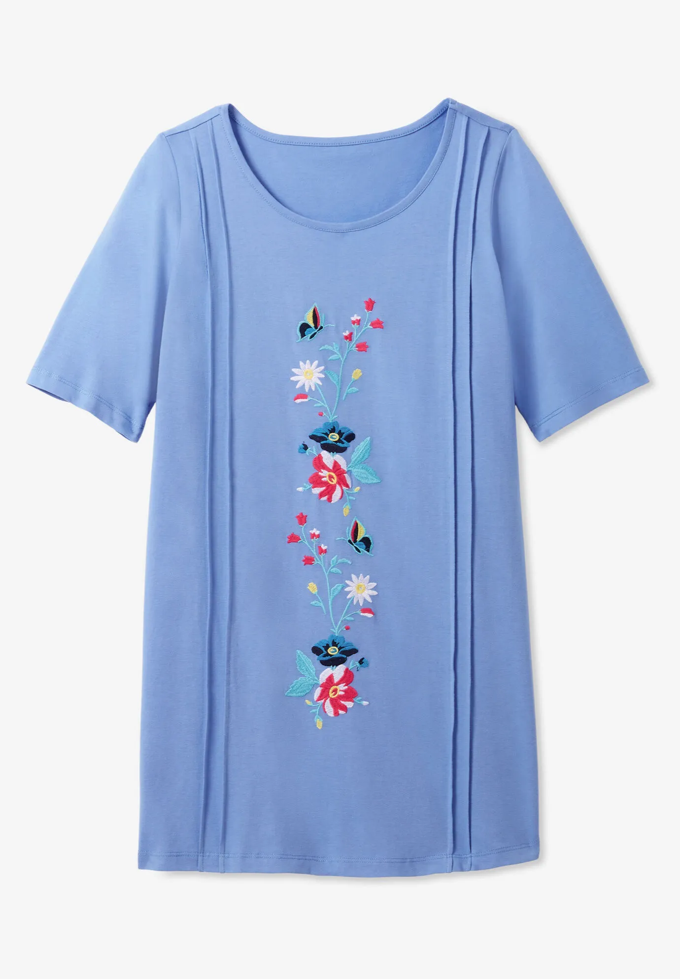 Short-Sleeve Scoopneck Embroidered Tunic