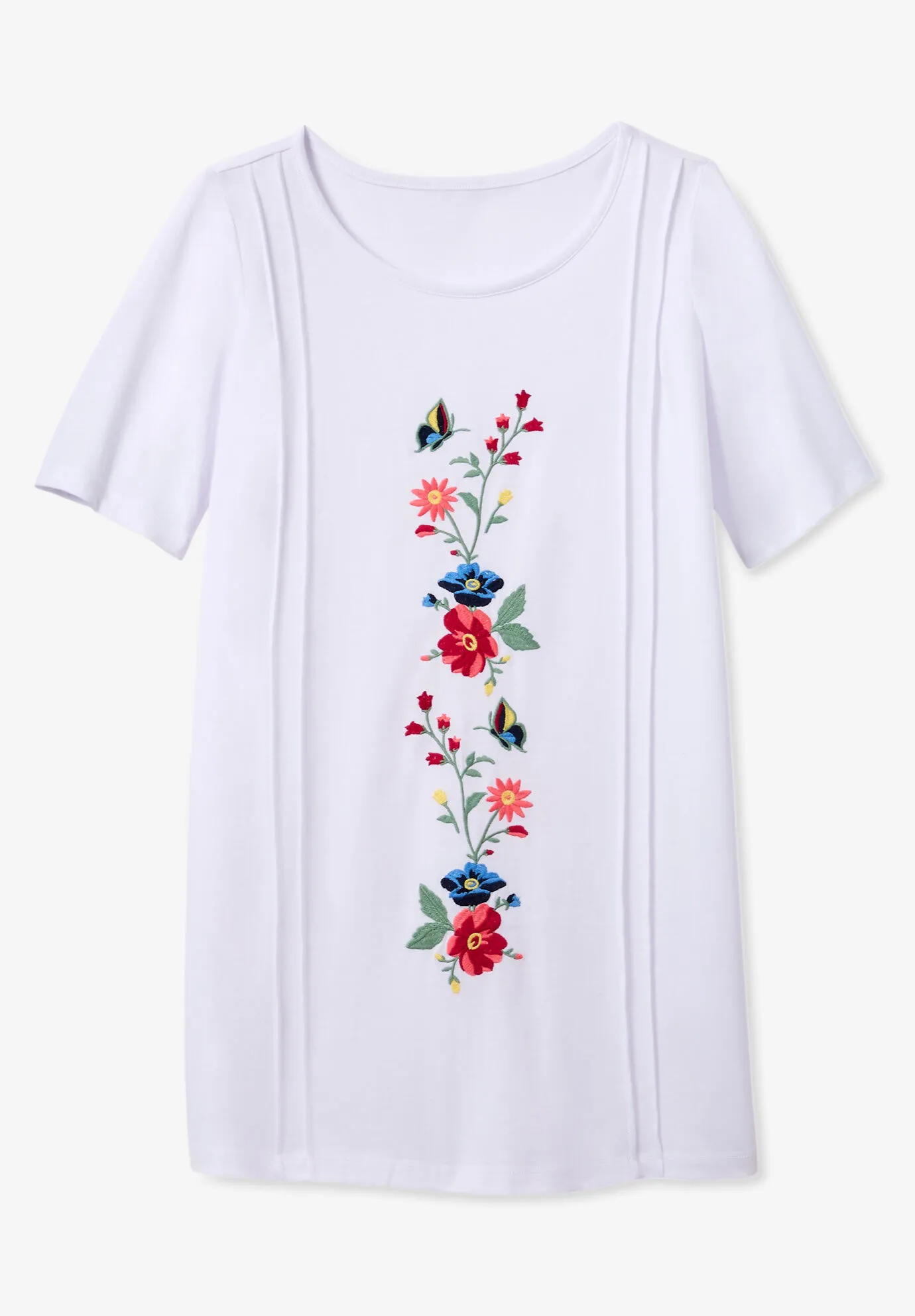 Short-Sleeve Scoopneck Embroidered Tunic