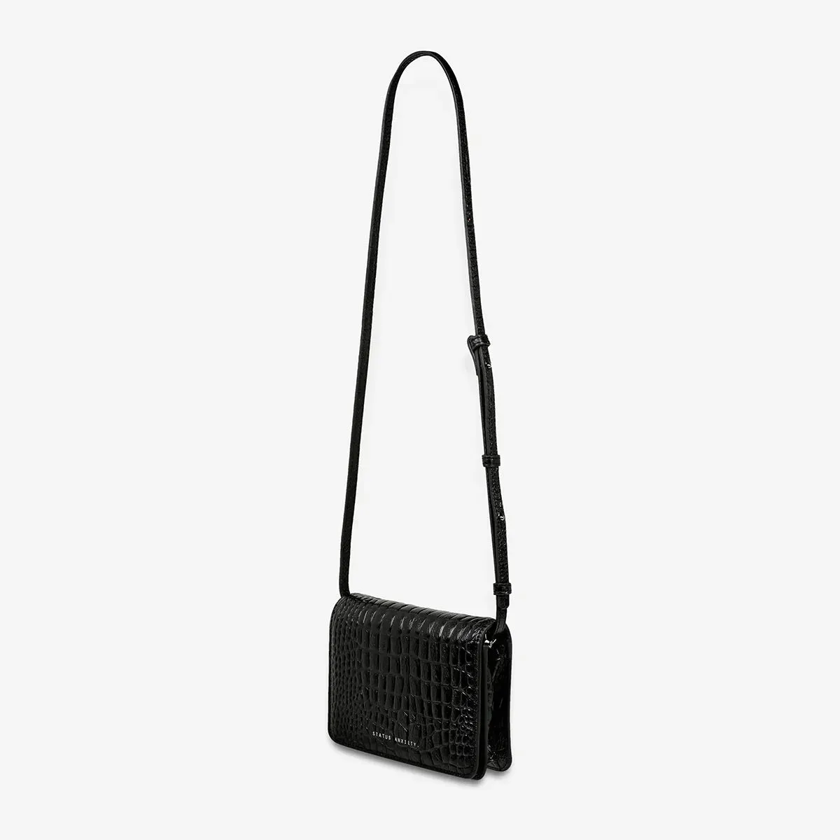 STATUS ANXIETY Womens She Burns Cross Body Leather Bag - Black Croc Emboss