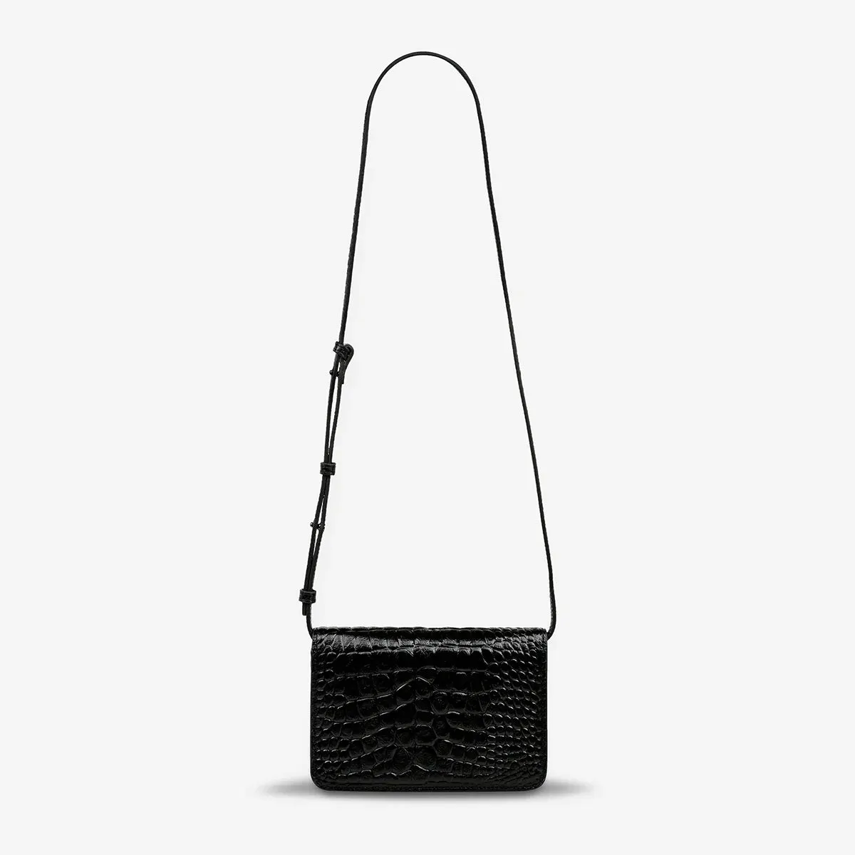 STATUS ANXIETY Womens She Burns Cross Body Leather Bag - Black Croc Emboss