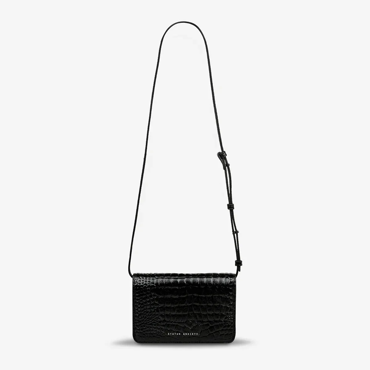 STATUS ANXIETY Womens She Burns Cross Body Leather Bag - Black Croc Emboss