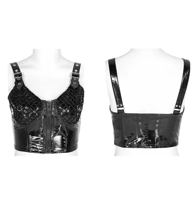 Steampunk Women's Zipper Crop Vest - Black