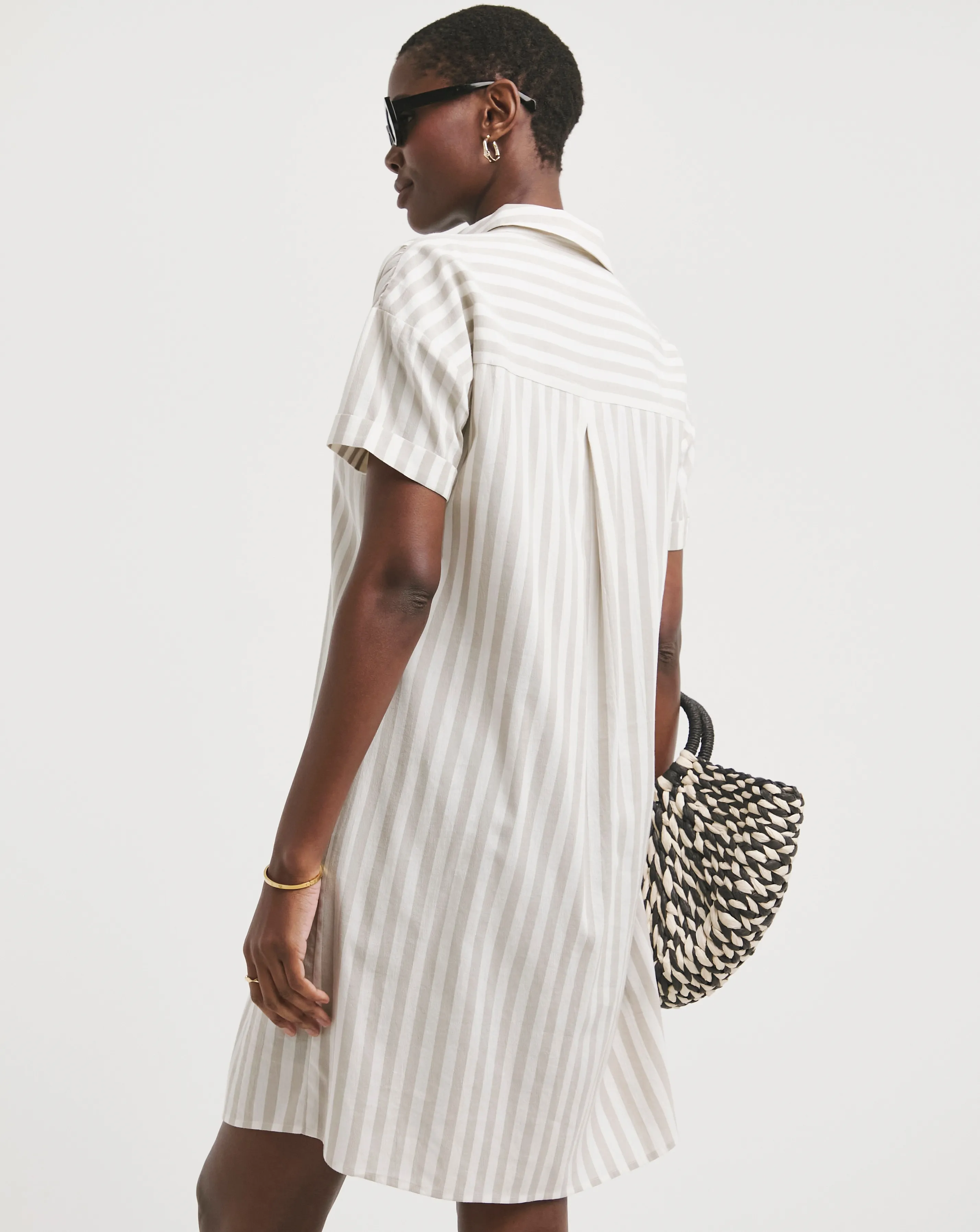 Stripe Collared Short Sleeve Tunic Dress