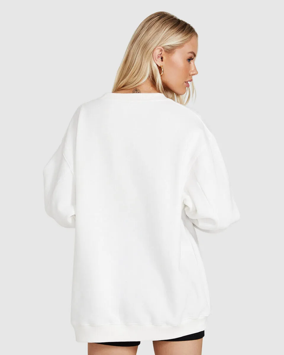 Subtitled Oversized Origin Fleece Crew Jumper White