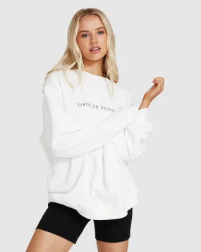 Subtitled Oversized Origin Fleece Crew Jumper White