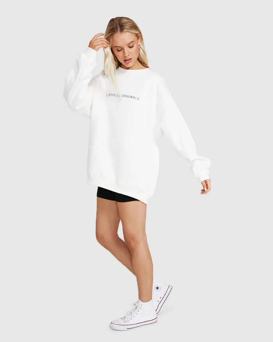 Subtitled Oversized Origin Fleece Crew Jumper White