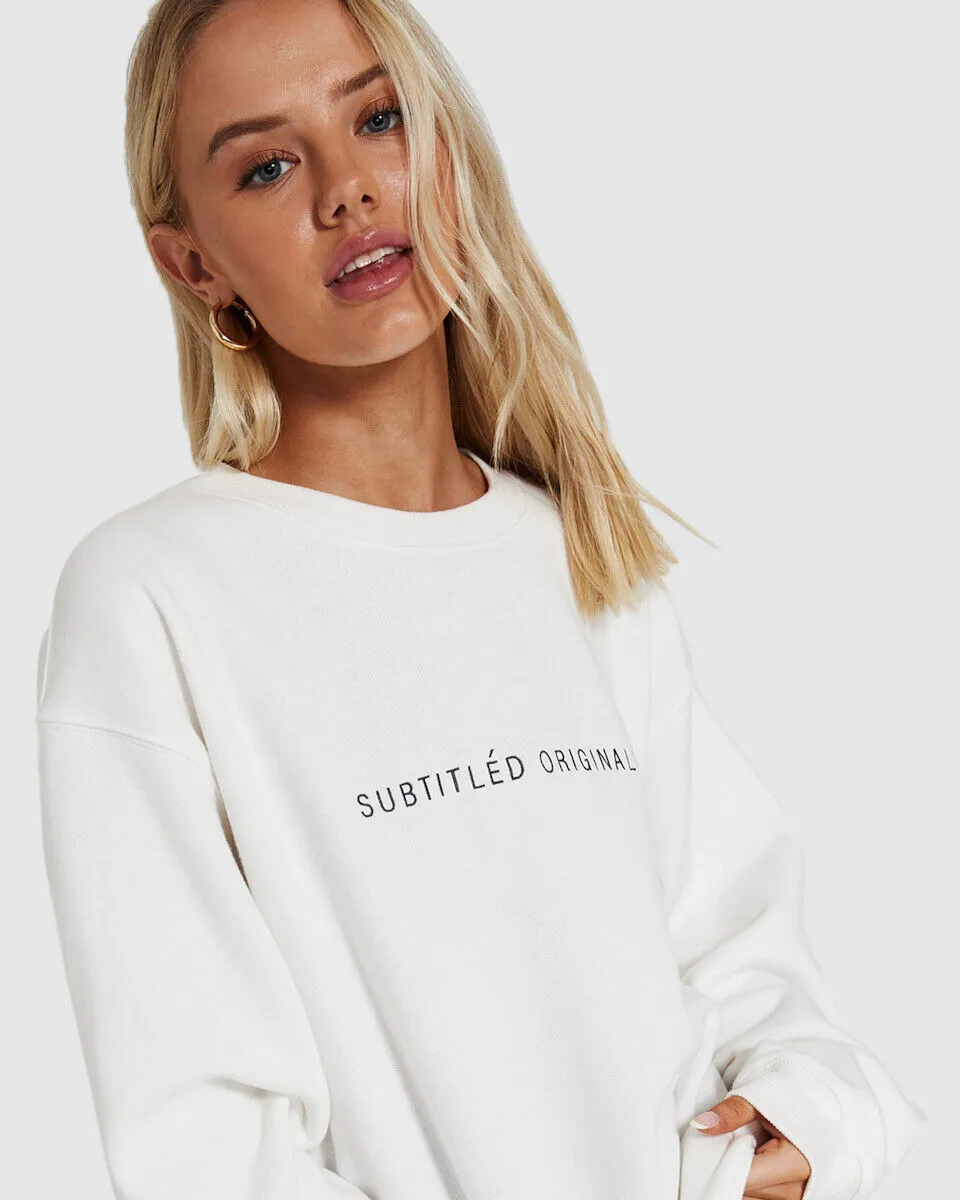 Subtitled Oversized Origin Fleece Crew Jumper White