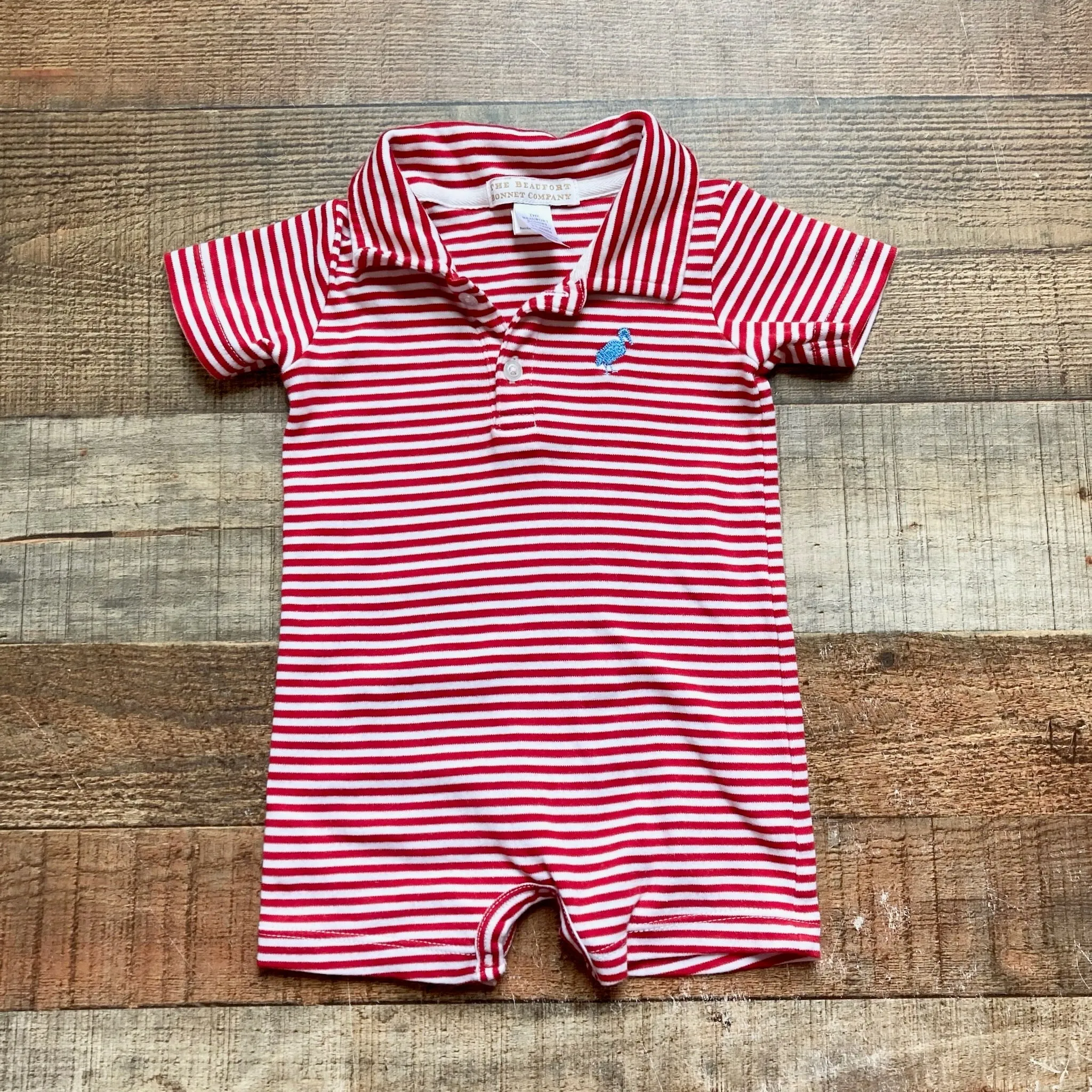 The Beaufort Bonnet Company Red/White Striped Romper- Size 3-6M