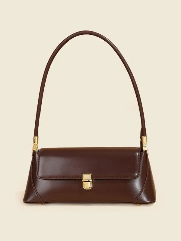 Urban Solid Leather Zip-Up Shoulder Bag