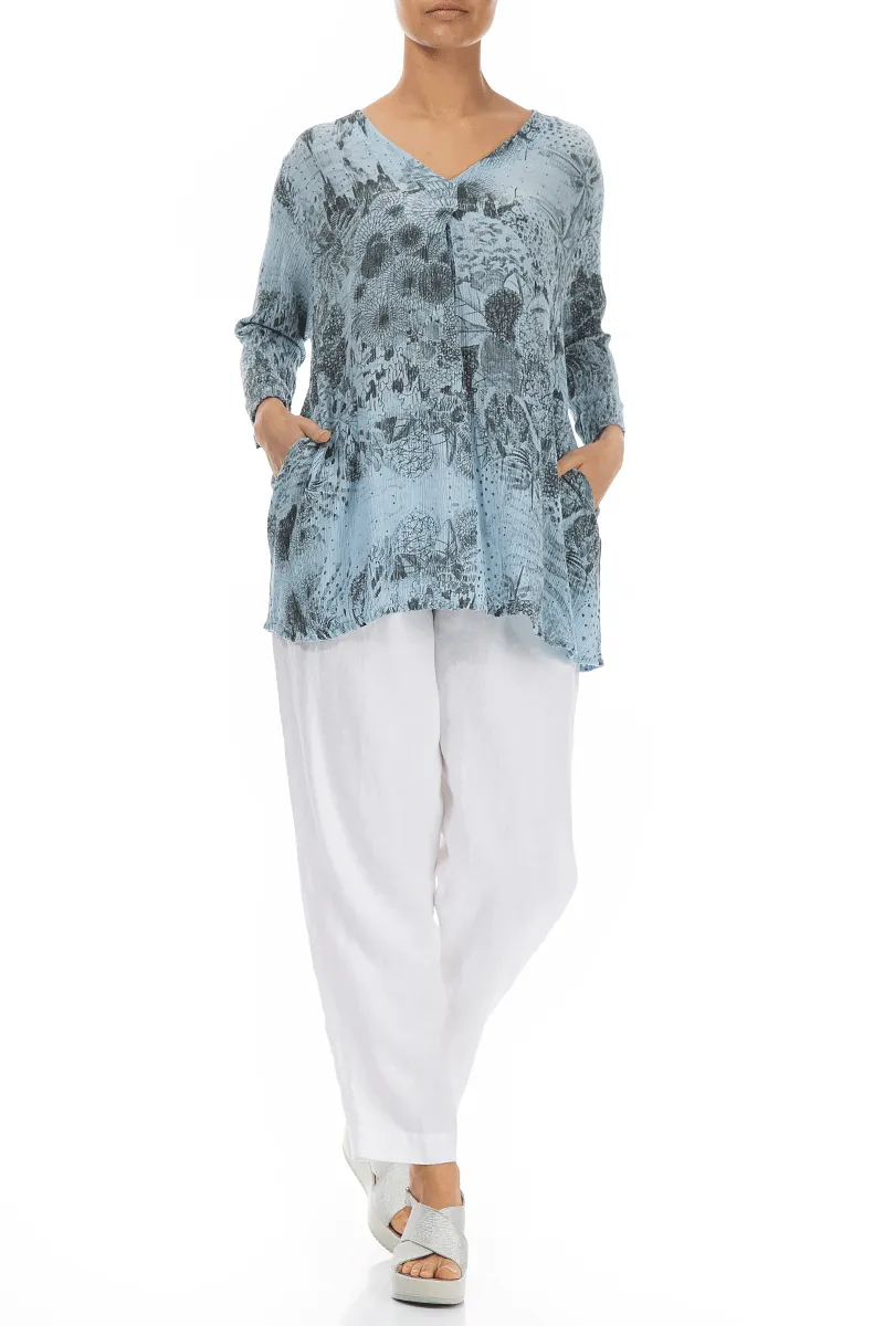 V-Neck Crinkled Sky Blue Jungle Silk Viscose Tunic