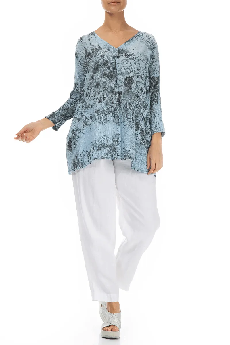 V-Neck Crinkled Sky Blue Jungle Silk Viscose Tunic