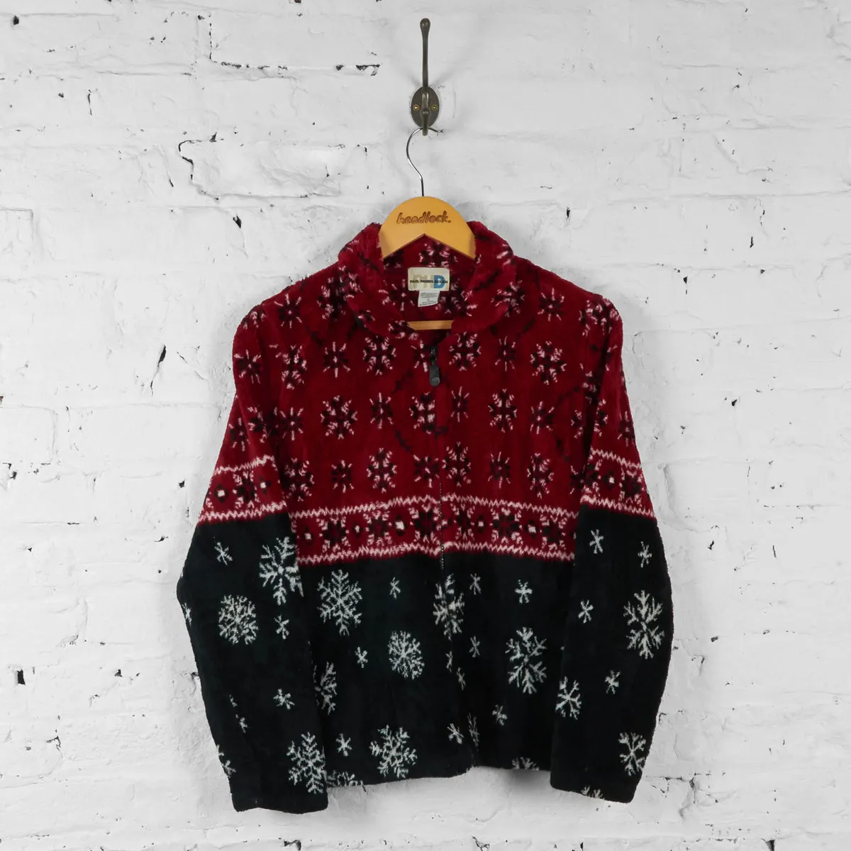 Vintage Snowflake Pattern Fleece - Red/Black - S