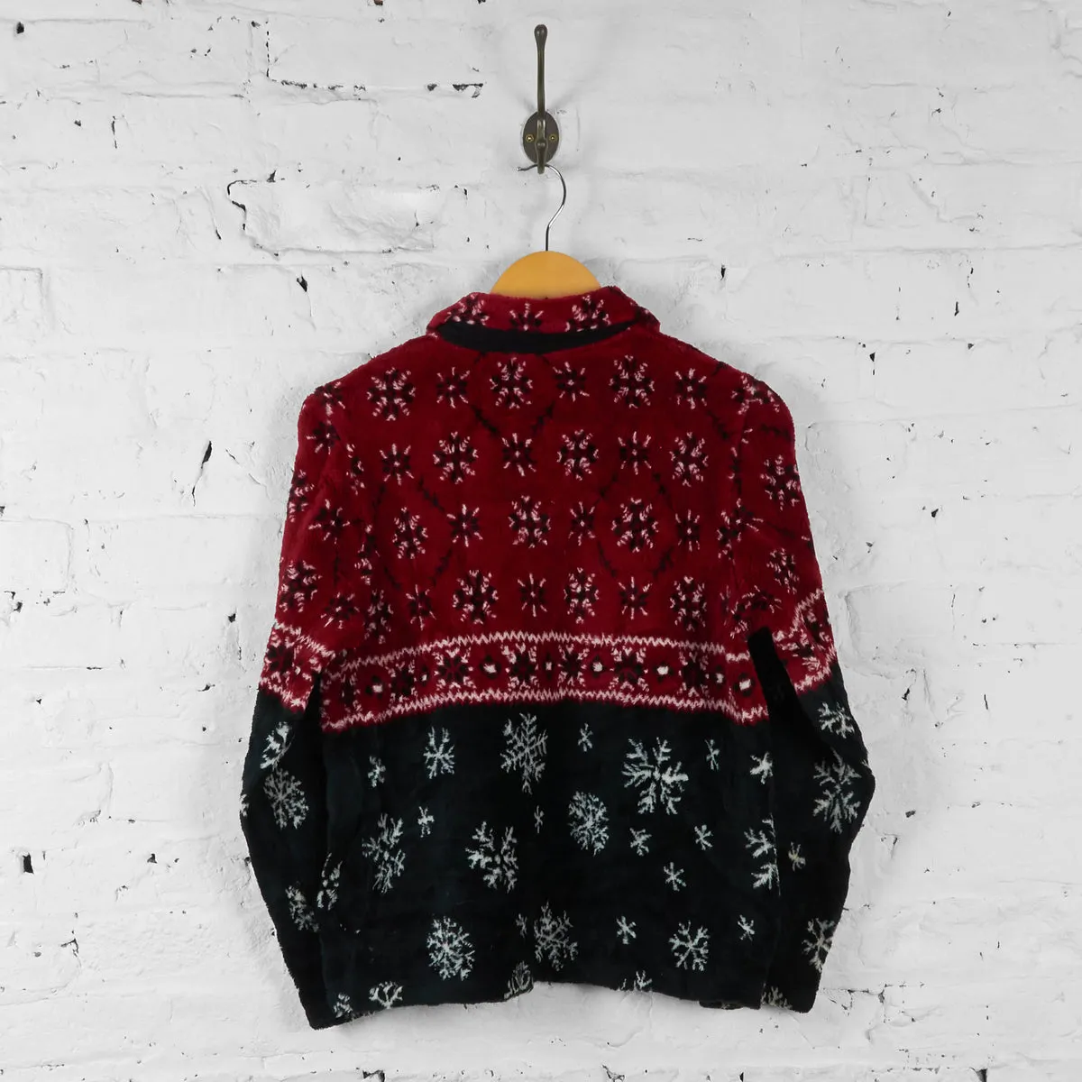 Vintage Snowflake Pattern Fleece - Red/Black - S