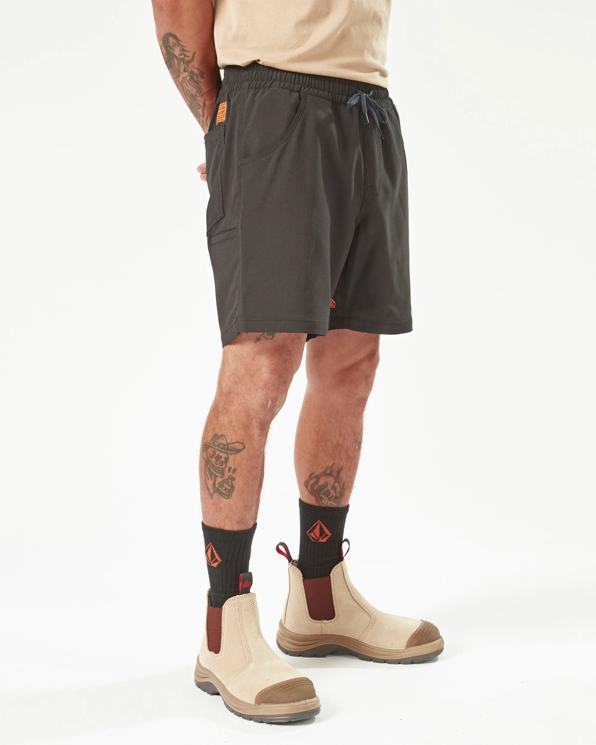 Volcom Workwear Slab Elastic Waist Hybrid Shorts - Black